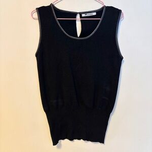 Nygard Collection Leather Trim Knit Sleeveless Sweater Black Womens Size Medium